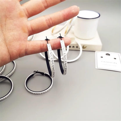 Hoop Earrings for Women Leather Hoop Earrings-Medium/Large Hoops-Lightweight hoop - color: White Letters