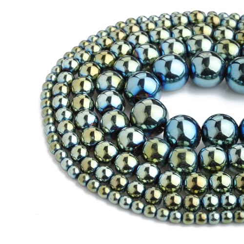 Zenkeeper 108Pcs Green Hematite Stones Beads Spacer Loose Beads Bulk with Holes Handcrafted for DIY Bracelets Jewelry Making Crafts Supplies - color: Green Hematite, size: 8MM, 108pcs