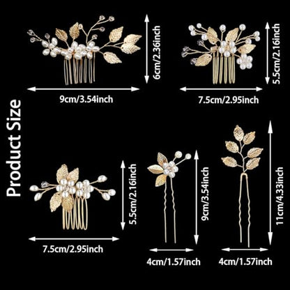7 Pcs Gold Leaf Bridal Hair Pin Clip Crystal and Pearl Vintage Headpieces Wedding Hair Jewelry for Brides Bridesmaids and Flower Girls(Gold Leaf)