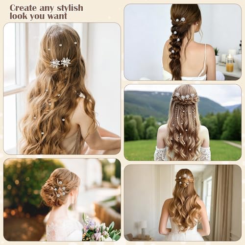 700 PCS Bride Hair Styling Kit, Hair Pins Set for Women Girls w/Storage Box | 100 U-Pins, 100 Bobby Pins Brown, 200 Hair Elastics, 40 Bridal Hair Pins Crystal Flowers, 1 Reinstone Sticker(6mm, 260pieces)