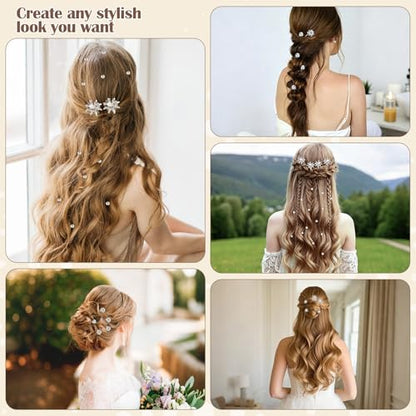 700 PCS Bride Hair Styling Kit, Hair Pins Set for Women Girls w/Storage Box | 100 U-Pins, 100 Bobby Pins Brown, 200 Hair Elastics, 40 Bridal Hair Pins Crystal Flowers, 1 Reinstone Sticker(6mm, 260pieces)