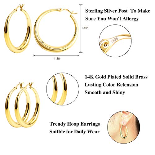 Silver Oval Hoop Earrings for Women 14K Gold Plated Hoop Earrings | Hypoallergenic Lightweight - color: B-14K Gold