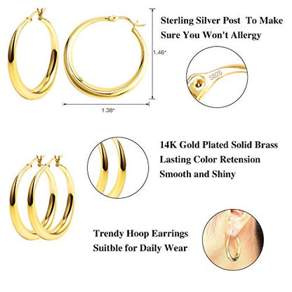 Silver Oval Hoop Earrings for Women 14K Gold Plated Hoop Earrings | Hypoallergenic Lightweight - color: B-14K Gold