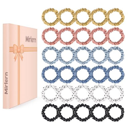 30 Pcs Small Scrunchies No Damage Hair Ties for Women | Hair Accessories Ponytail Holders, Elastic Soft Rubber Bands for Thick Thin Hair (Polka Dot Theme) - color: Polka Dot Theme