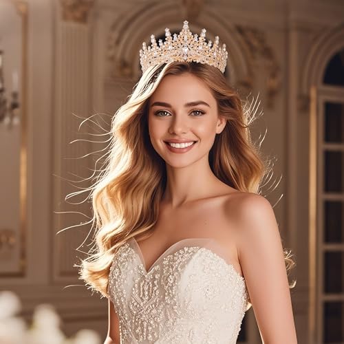 Tiaras and Crowns for Women Crystal Princess Tiaras Rhinestone Queen Crowns For Wedding Bridal Birthday Prom Pageant Party (Tiara 100) - color: Gold White