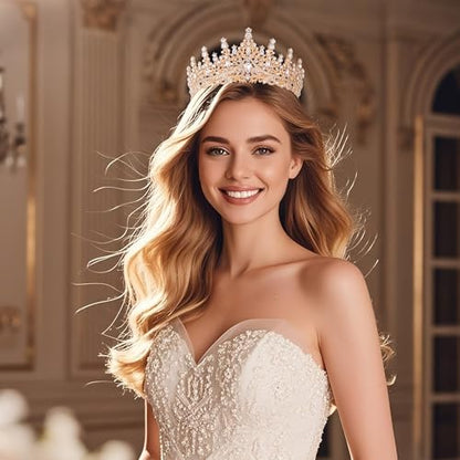 Tiaras and Crowns for Women Crystal Princess Tiaras Rhinestone Queen Crowns For Wedding Bridal Birthday Prom Pageant Party (Tiara 100) - color: Gold White