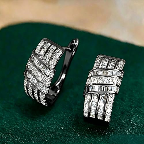 Modern Fashion Women Hoop Earrings Full Crystal CZ Wedding Trendy Jewelry - color: Black Color