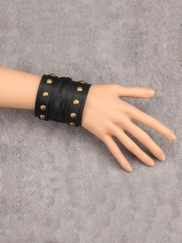 GelConnie Leather Cuff Bracelet for Men Women Wide Leather Wristband Thick Viking Mens Leather Bracelets Gothic Wrist Band Vintage Rock Wristband - style: Mens Leather Bracelet