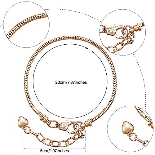 Hicarer 20 Pcs Snake Charm Bracelet Chain Adjustable Bangle Bracelets for Jewelry Making, Gold Silver Stainless Steel Bracelet Chains with Heart Extender for Women DIY Jewelry Making Supplies(Gold) - color: Gold