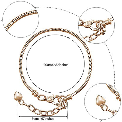Hicarer 20 Pcs Snake Charm Bracelet Chain Adjustable Bangle Bracelets for Jewelry Making, Gold Silver Stainless Steel Bracelet Chains with Heart Extender for Women DIY Jewelry Making Supplies(Gold) - color: Gold