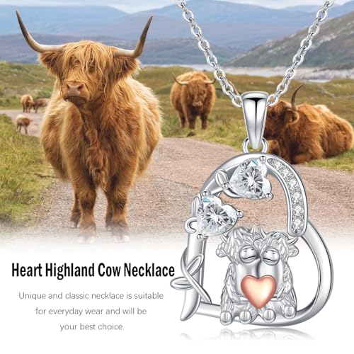 Heart Animal Necklace 925 Sterling Silver Cute Animal Pendant Jewelry Birthday Gifts for Women Girlfriend Mom Animal Lovers - style: 3-3 Highland Cow