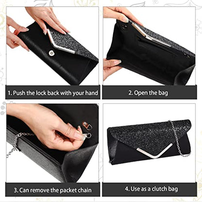 Jadive 4 Pcs Purse Rhinestone Jewelry Set Women Evening Purse