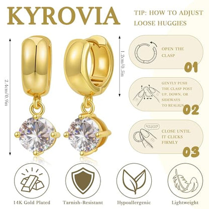 Gold Huggie Dangle Earrings for Women Chunky Hoop Huggies Cubic Zirconia Drop Earring Diamond Crystal Charm Statement Teardrop Earrings Jewelry Gifts - color: Gold-Cz