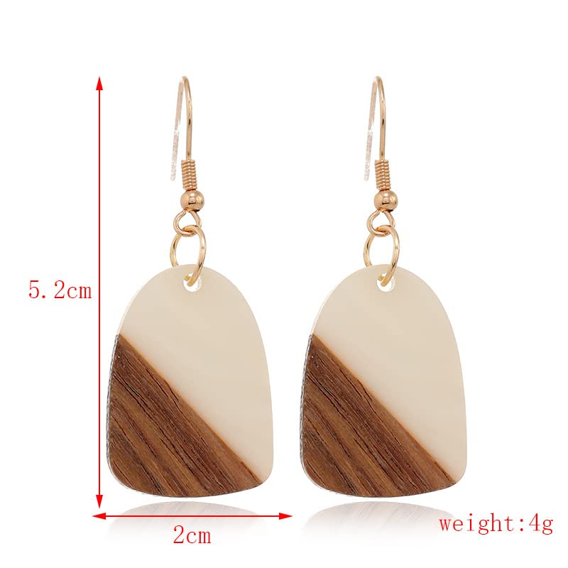 Boho Dangling Statement Earrings Simple Chic Wooden Earrings, Resin Geometric Bar Pendant Wood Earrings - color: Trapezoidal
