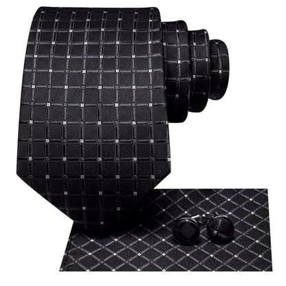 Dubulle Mens Paisley Striped Tie Woven Necktie for Men and Handkerchief Cufflinks Set Wedding Formal Business - color: Black White