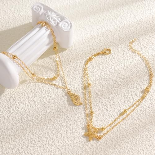 Gold Starfish Seashell Anklets Bracelets for Women Dainty Gold Layered Shell Link Chain Anklets Summer Conch Seashell Foot Bracelet Jewelry for Beach Vacation - color: gold3