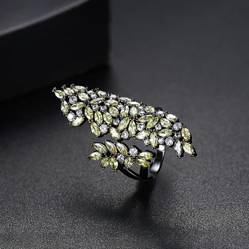 18K Gold Plated Rings for Women and Teen Girls Non Tarnish Cubic Zirconia Fidget Ring Butterfly/Snake/Mesh/Cross/Crown Knuckle Ring Open Adjustable Statement Stacking Chunky Rings - color: Green Magic