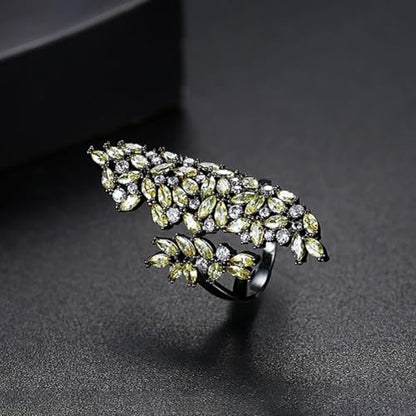 18K Gold Plated Rings for Women and Teen Girls Non Tarnish Cubic Zirconia Fidget Ring Butterfly/Snake/Mesh/Cross/Crown Knuckle Ring Open Adjustable Statement Stacking Chunky Rings - color: Green Magic