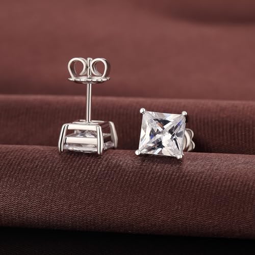 925 Sterling Silver Cubic Zirconia Stud Earrings for Women/Men Hypoallergenic Stud Earrings 4MM-8MM - style: D: Square Stud-Silver