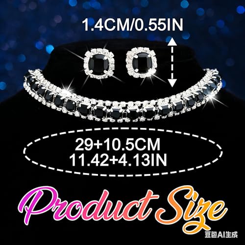 CLOACE Rhinestone Bridal Wedding Jewelry Set Sparkly Chocker Necklaces Earrings Prom Jewelry Accessories for Women - color: Black