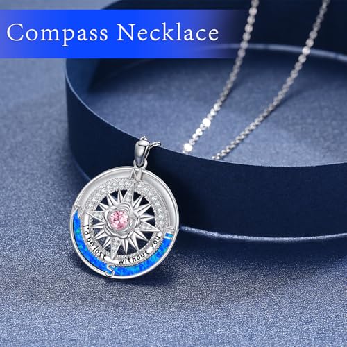 Compass Necklace Sterling Silver Nautical Graduation Gift | 925 Sterling Silver compass pendant with meaningful nautical design, jewelry for women, graduation and travel gift - color: Silver-12