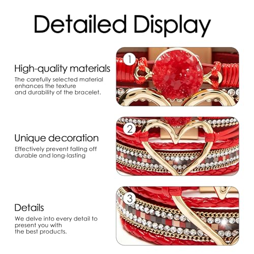 Leather Wrap Bracelets for Women, Boho Leopard Multi-Layer Crystal Beads Cuff Jewelry - color: J-Warp-016