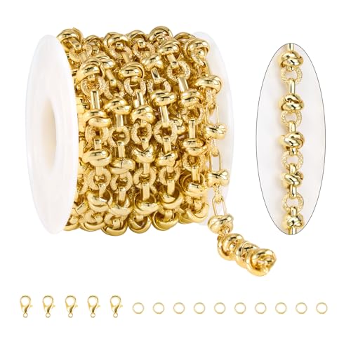 Chunky Chains for Jewelry Making 18K Gold Plated Craft Chain Roll | 6.5 Feet Buckle Chain Links for Women Men DIY Necklace Bracelet Handcrafts Supply Jewelry Findings - color: Buckle Gold