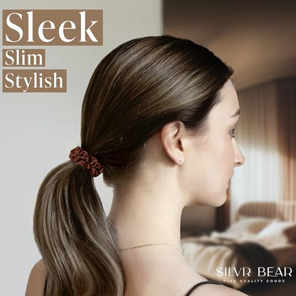 SILVR BEAR Luxury Satin Scrunchies, Soft Skinny Ponytail Holders for Thin Hair, Women, Girls and Men, Softer than Silk, 6 Pack (Earthy Skinny) - color: Earthy Skinny