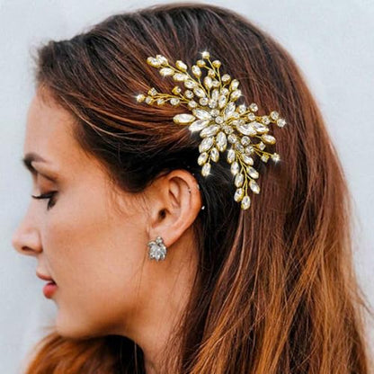 Bride Wedding Hair Comb Silver Crystal Hair Pieces Rhinestone Headpieces Bridal Hair Side Combs Hair Accessories for Women (B-Gold) - color: B-Gold