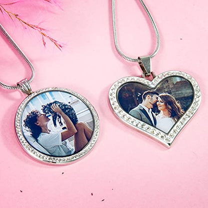 Farfume Personalized Photo Necklace for Women/Men, Memorial Jewelry Gifts | Holds 2 Pictures Pendant, Custom Engraved Text, Beautiful Locket for Girls, Durable Stainless Steel, Mothers Day Gifts - color: Diamond Round Necklace