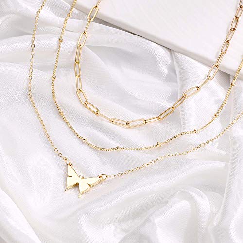 Turandoss Dainty Layered Choker Necklace, Handmade Y Pendant Necklace Multilayer Bar Disc Necklace Adjustable Layering Choker Necklaces for Women - style: 3PCS - Link Chain&Beads Chain&Butterfly