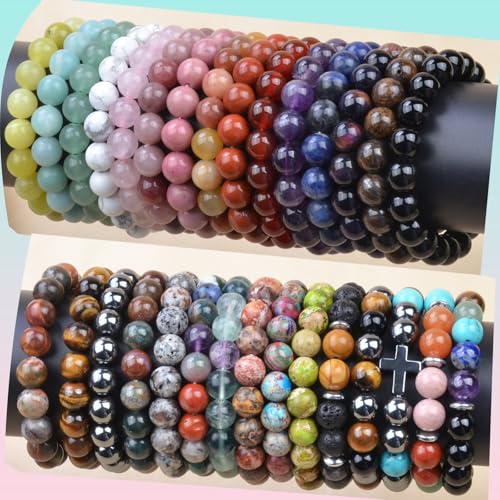 Natural Healing Gemstone Bracelet Handmade Yoga Stretch Elastic Bracelet Stress Relief Crystal Jewelry for Men and Women - color: Amazonite (Enhance Love and trust.), size: 10mm