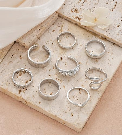 YEEZII 25 Pcs Gold Knuckle Rings Set for Women, Cute Stackable Finger Midi Rings, Dainty Gold Chunky Stacking Statement Womens ring pack - color: Silver-A-25 Pcs