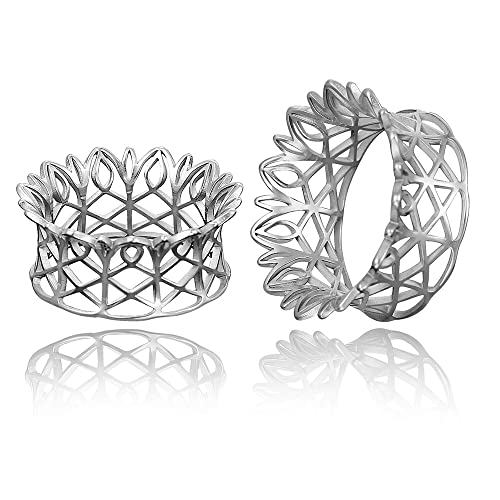 2PCS Hollow Crown Ear Gauges Hypoallergenic 316 Stainless Steel Breathing Ear Plugs Tunnels for Stretched Ears 8mm-25mm (0G-1") Body Piercing Jewelry for Women Men - color: Silver, size: 8mm (0G)