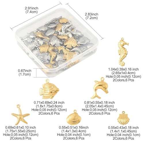 8-64Pcs Silver Goldern Color Heart Pendants Charms 10 Styles Heart Stainless Steel Metal Charms for Jewelry Making Crafting Necklaces Bracelets Earrings Keychains Birthday Gift - color: Marine Organism-36 pcs
