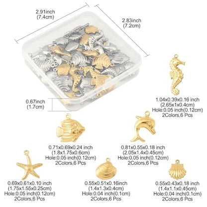 8-64Pcs Silver Goldern Color Heart Pendants Charms 10 Styles Heart Stainless Steel Metal Charms for Jewelry Making Crafting Necklaces Bracelets Earrings Keychains Birthday Gift - color: Marine Organism-36 pcs