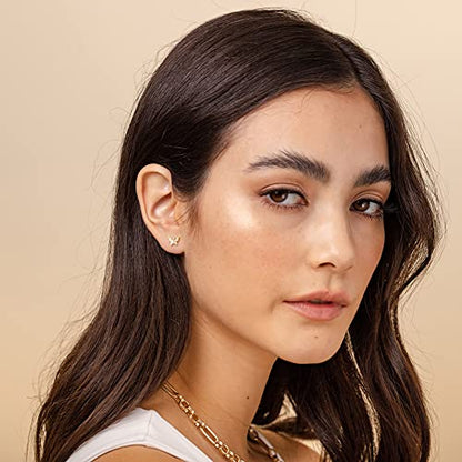 PAVOI 14K Gold Plated Dainty Stud Earrings for Women, CZ Earring Piercing | Hypoallergenic Earrings with 925 Sterling Silver Posts, Bolt, Moon, Star & Flower Celestial Studs with Cubic Zirconia - style: Butterfly