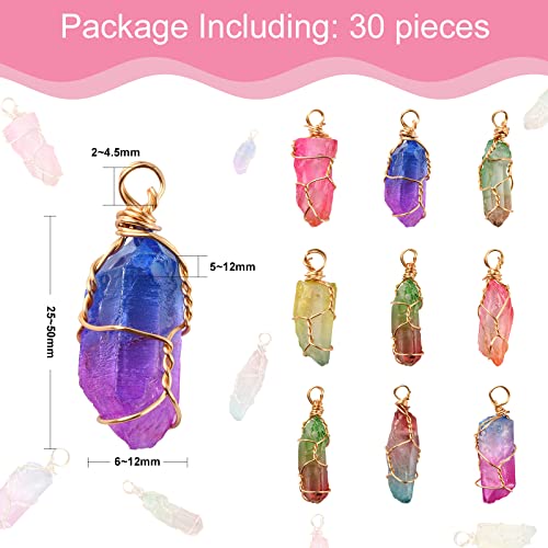 DanLingJewelry 30pcs Natural Bullet Quartz Stones Pendants Wire Wrapped Chakra Reiki Healing Crystal Charms for Jewelry Crafting DIY - color: Quartz Stones-30pcs-Random Colors