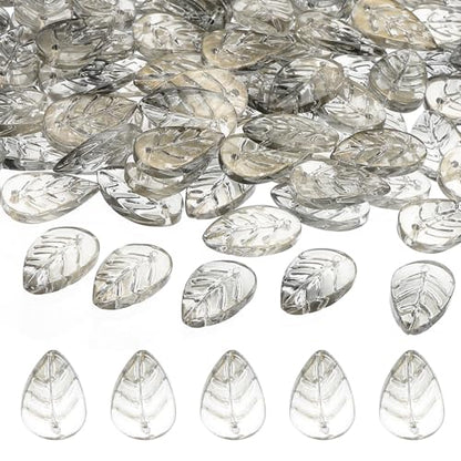 PATIKIL Leaf Beads, 50Pcs Crystal Translucent Czech Glass Beads for DIY Jewelry Making Bracelets Necklace, Gradient Grey - color: Gradient Grey