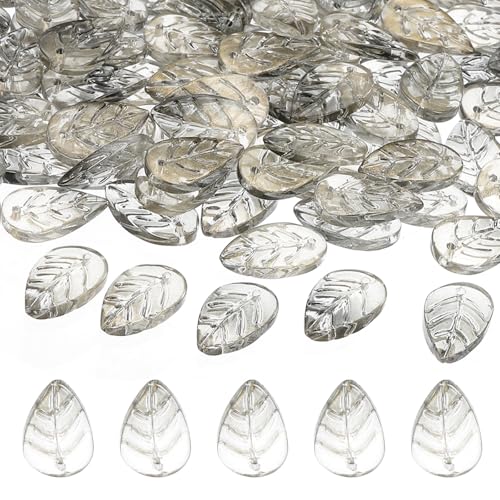 PATIKIL Leaf Beads, 50Pcs Crystal Translucent Czech Glass Beads for DIY Jewelry Making Bracelets Necklace, Gradient Grey - color: Gradient Grey