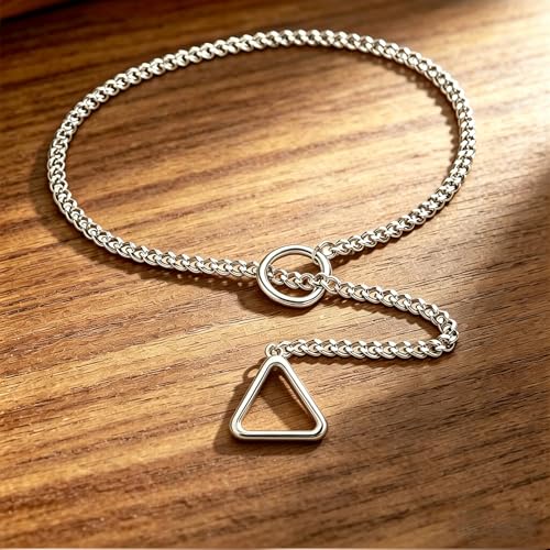 Heart O Ring Slip Chain Choker Necklace for Women Men Stainless Steel Cuban Chain Y-shape Necklaces Punk Rock Collar Adjustable Lariat Y Necklace Prom Necklaces Jewelry - color: Silver Triangular ring