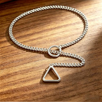 Heart O Ring Slip Chain Choker Necklace for Women Men Stainless Steel Cuban Chain Y-shape Necklaces Punk Rock Collar Adjustable Lariat Y Necklace Prom Necklaces Jewelry - color: Silver Triangular ring