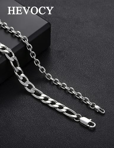 Silver Bracelet Set for Men, Figaro and Cable Link Chain | Stainless steel Figaro and cable link bracelets for stacking, daily wear, and gifts - color: Style1-7 inch