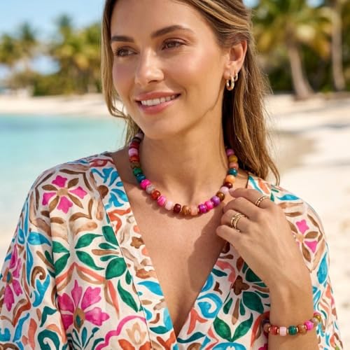 Chunky Beaded Necklace for Women Trendy Multicolor Resin Beads Choker Necklaces Boho Summer Statement Necklace Chunky Heart Jewelry - color: Bead necklace-colorful