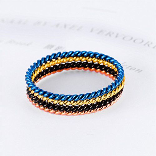 Women's Stainless Steel 1.1mm Rope Thin Wedding Ring Silver Rose Gold Plated Size 4 to 9 - color: 1.5mm, Black