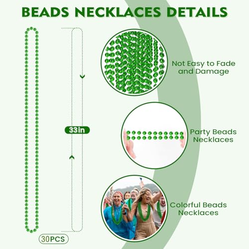 SHAOQINLIN 30 PCS St. Patricks Day Beads Necklace, 33" Green Mardi Gras Beads Christmas Necklaces Irish Saint Patricks Necklaces for St. Patricks Day Mardi Gras Parade Throws Birthday Party Favors - color: Green