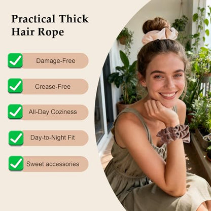 Velvet Scrunchies for Women – 8PCS Neutral Large Hair Ties – Black, Blonde, Dark Brown, Light Brown – No Crease, Frizz-Free, Soft & Gentle Elastic Hair Bands, Everyday Hair Accessories Gifts - color: Velet-Large-Neutrals