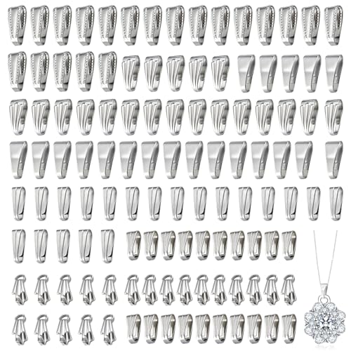 120 Pcs Stainless Steel Pinch Bail Clasps, Pendant Connectors | Stainless steel pinch clip bail connectors in 6 sizes for DIY necklaces, bracelets, pendants, charms, and jewelry making