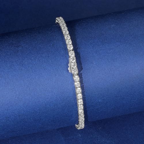 3/4/5mm Tennis Bracelet, 18k White Gold Plated 3MM/4MM/5MM Iced Out Round Cubic Zirconia Tennis Bracelet for Women Men 6.5/7/7.5 Inches - color: 3MM White Gold, size: 6 inch