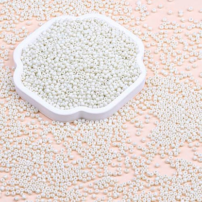 2mm Glass Seed Beads Bulk, Beige 12/0 Tiny Round Seed Bead, Small Mini Pony Craft Beads for Bracelet Necklace Wrist Jewelry Making Beading Weaving DIY Crafts Supplies - color: Beige